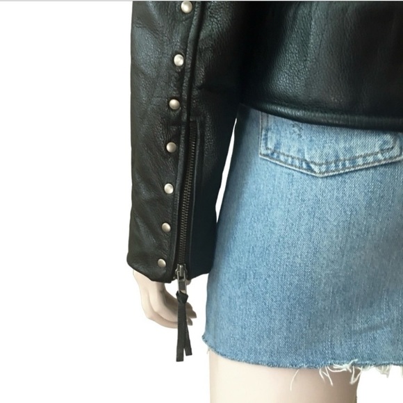 FMC Leather Biker Motorcycle Moto Jacket Removable liner Fringe Zippers  Studded - Picture 11 of 15